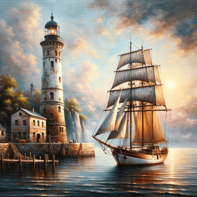 Leuchturm mit Segelschiff 1