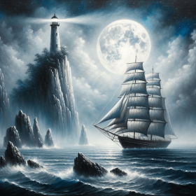 Segelschoff an der Steilküste bei Nacht 2