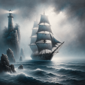 Zweimaster an der Steilküste bei Nacht 2