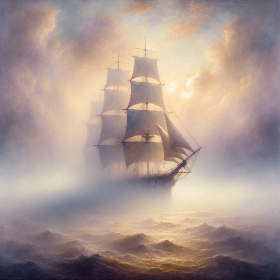 Segelschiff im Morgennebel 1