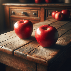 Zwei rote Äpfel auf Tisch
