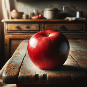 Roter Apfel auf Tisch