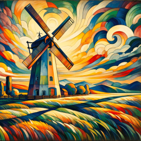 Landschaft mit Windmühle 14